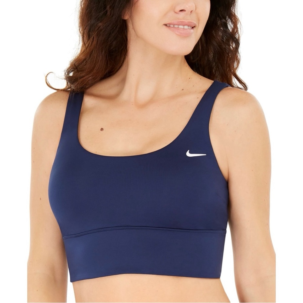 NIKE Women S Navy Stretch Lined Adjustable Essential Scoop Neck